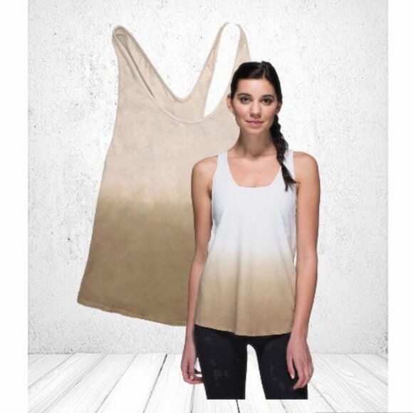 🌞Cute Lululemon OM Racerback Tank Top Long Tee in Cashew & White - Picture 1 of 11